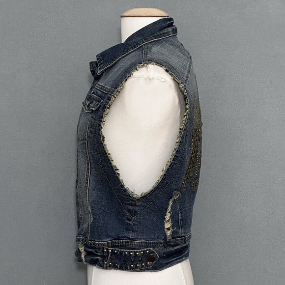 Vintage Gold Mine Women Jacket L Denim Vest Eagle Embroidered Stud Western Biker - Picture 7 of 16